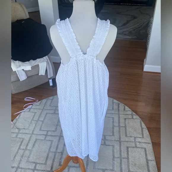 Everlane The Eyelet Smock Dress in White Size large - Picture 2 of 8